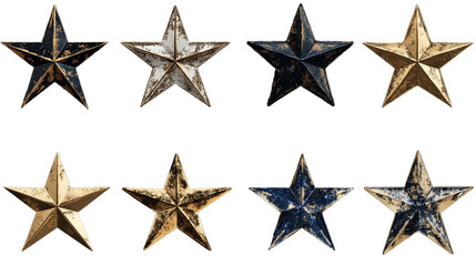 Rustic metal stars weathered vintage patriotic decor elements isolated transparent backgroun