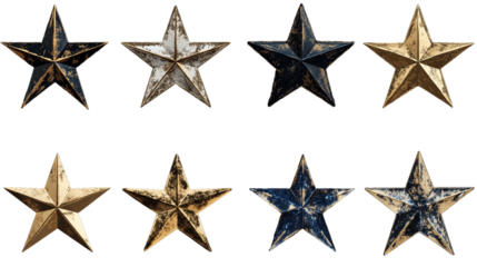 Rustic metal stars weathered vintage patriotic decor elements isolated transparent backgroun