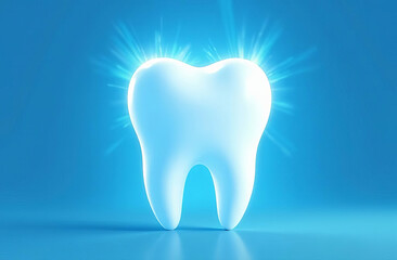 White molar tooth, isolated on clean blue background. Oral care concept.