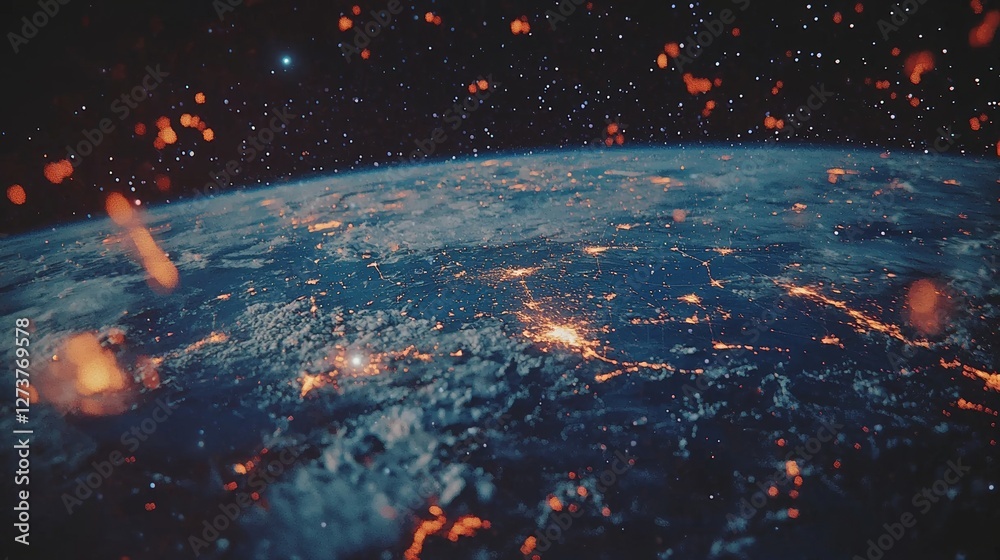 Poster a view of earth from outer space is a truly awe-inspiring spectacle, featuring a delicate lattice of