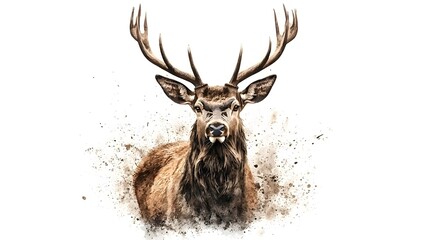 Majestic deer portrait captured in a warm earth toned watercolor painting  The delicate brush strokes beautifully depict the gentle creature s elegant antlers and soft alluring fur