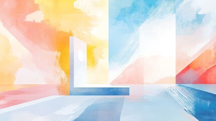 Naklejka premium Colorful memphis abstract geometric vector background design with header and button