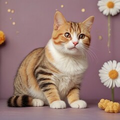 Cute tabby cat on colorful background. Little kitten. Animal concept