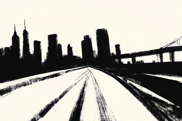 Urban skyline silhouette in monochrome art