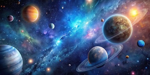 Starry Night Sky with Galaxies and Planets, astronomy, space,  astronomy, space, darkness, vastness