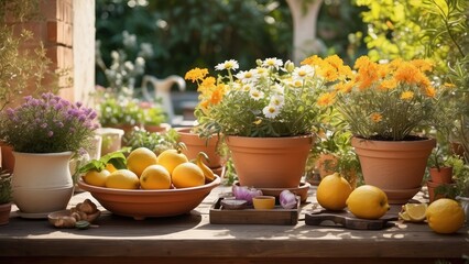 View of backyard garden in digital art style