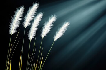 Obraz premium Feathery grass illuminated soft sunlight beam