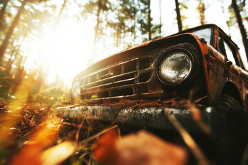Fototapeta premium Rustic vintage truck in sunlit setting