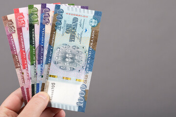 Liberian dollar - new series of banknotes on a gray background