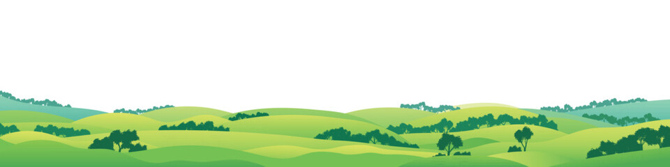 Summer landscape isolated on a white background, spring hills, green meadows and hills, vector illustration