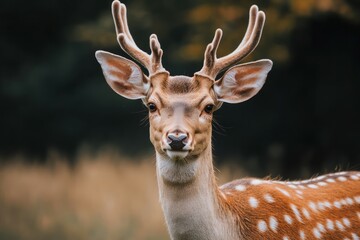 Obraz premium Majestic deer in autumn forest with soft focus. AI generated