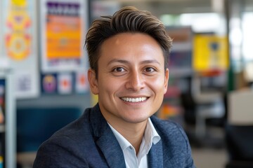 Portrait of a Smiling Hispanic Businessman in a Modern Office