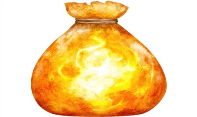 A glowing, mystical orange bag radiating light, set against a soft, blurred background