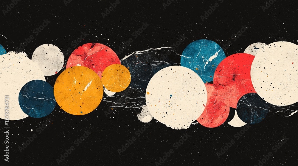 Poster abstract art featuring gradients and bold circular patterns that gradually fade into softer colors, 