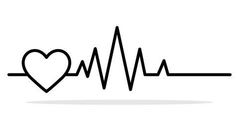 Medical icon with heartbeat. Minimalist black medical icon featuring a heartbeat and heart. Concept of healthcare, cardiology, and medical support. Vector illustration