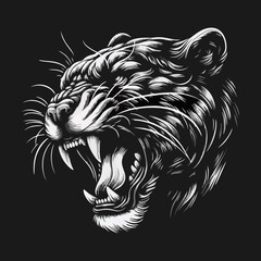 fierce roar growling panther head  Tattoo engraving design