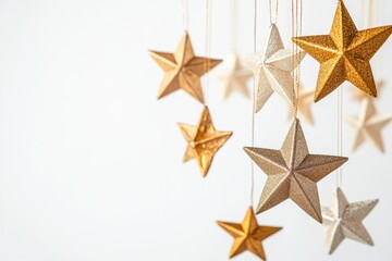 Fototapeta premium 3D Hanging Stars Decoration Isolated and White Background