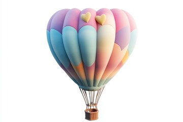 Naklejka premium 3D Hot Air Balloon Ride with Hearts Isolated and White Background