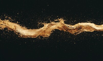 Fototapeta premium With its dynamic movement and shimmering highlights, a golden fluid splash creates a visual effect of elegance and luxury when viewed against a black background
