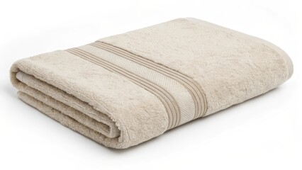 Beige Bath Towel on White Background