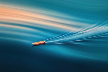 Fototapeta premium Speedboat gliding blue water creating dynamic waves at sunset