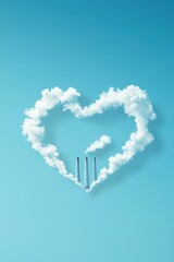 Naklejka premium A heart made of smoke and clouds with three tall smokestacks in the middle