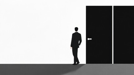 Fototapeta premium Man choosing two doors: decision-making concept