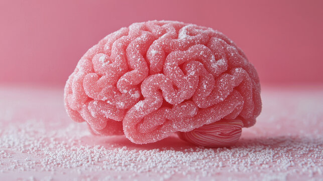 pink candy brain on sugar coated surface