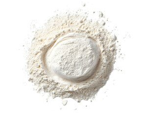 Flour or cooking flour from top view Isolated on white background.