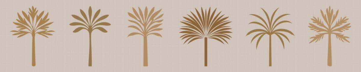 Elegant palm tree silhouettes collection, isolated vector set