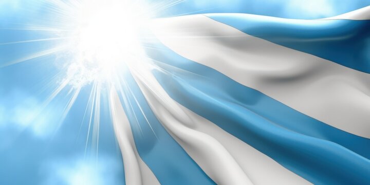 Waving Flag Against a Bright Sky: Emblem of Freedom and National Pride with Rays of Light