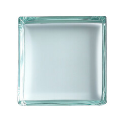 A square glass block with a white background