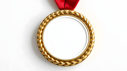 A mockup of an award medal with a blank ribbon and medal design area, perfect for custom branding, event logos, or a personalized message. The background is soft and minimalistic to highlight the meda