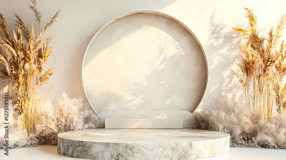 Wall mural minimal background. podium and white background for product presentation. 3d rendering illustration.