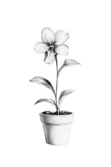 Isolated Flower Plant in Pot Sketch