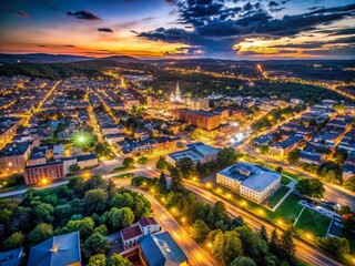 Night Aerial View: Holy Land, Waterbury, CT - Starry Sky, City Lights