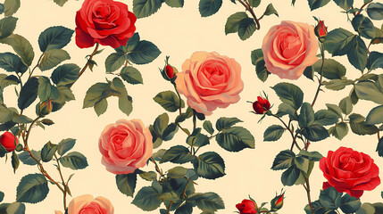 Natural fresh red roses flowers pattern wallpaper. top view, Red rose flower wall background