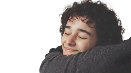A young man with curly hair embraces his head, conveying a sense of contemplation or emotional reflection
