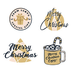 Christmas colorful t-shirt print Designs set with quotes - from Santa special gift . Merry Christmas badge isolated on white. Happy holidays stock design