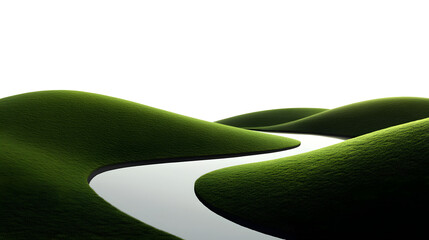 Serene landscape: A winding path meanders through lush green hills.