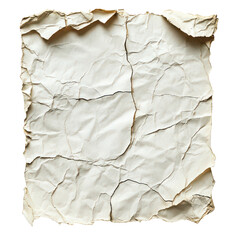 Wrinkled and torn paper sheet with rough texture isolated on transparent background