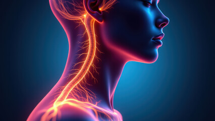Obraz premium Vagus Nerve Stimulation illustration with glowing lines.