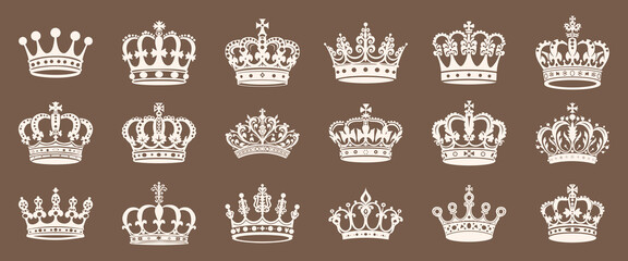 Elegant royal crowns collection design isolated illustration, vector set