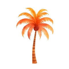 Watercolor painting of a tropical palm tree with orange and brown hues isolated transparent background