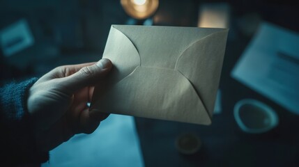 Detective examining a sealed envelope with important evidence. Featuring investigation and curiosity