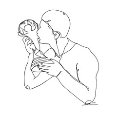 continuous line drawing doodle icon people kiss the trophy