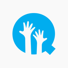 Initial Letter Q Charity Logo Design Concept With Two Hand Symbol