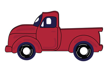 Cartoon Illustration of a Classic Red Pickup Truck