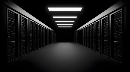 Fototapeta premium Futuristic Data Protection Center Secured by Quantum Resistant Encryption in Neon Lit Tech Environment Visualizing Impenetrable Data Security with a Minimalist Industrial Aesthetic in a Controlled