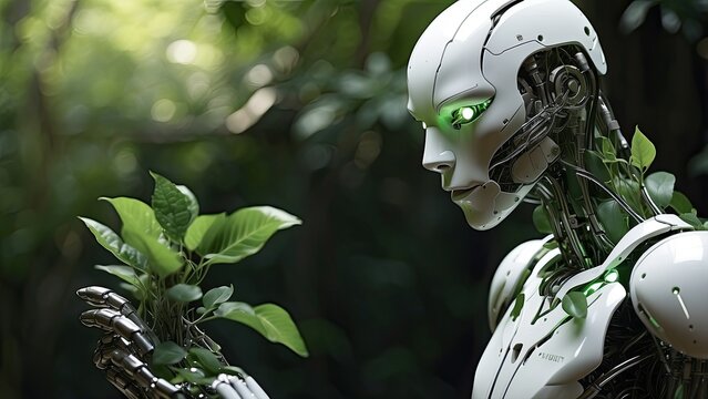 View of robot tending and maintaining gardens